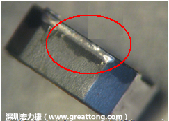 使用錫(Sn)鍍層的電源電感器(Power Inductors)，經(jīng)過(guò)推力測(cè)試后，其焊點(diǎn)還保留在零件的端點(diǎn)上，所以推力比較高。