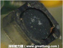 使用銀(Ag)鍍層的電源電感器(Power Inductors)，經(jīng)過(guò)推力測(cè)試后，零件端點(diǎn)上已經(jīng)看不到任何鍍層的痕跡了，所以其耐推力就比較小。