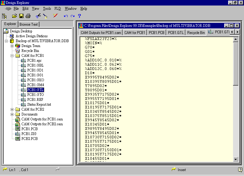 要檢查各Gerber輸出文件，則在瀏覽器中打開CAM Output for PCB1，即可看到一系列Gerber輸出文件。