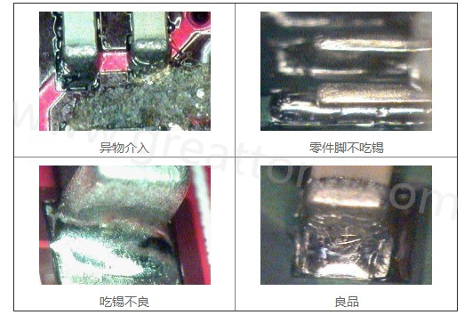 300X顯微鏡主要檢測這些PCBA加工問題：異物介入、零件腳不吃錫、 吃錫不良。