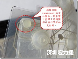 橡膠薄膜(membrane)的定位圓柱，可以用來塞入塑膠上的橢圓形孔洞，最為緊配的定位之用。