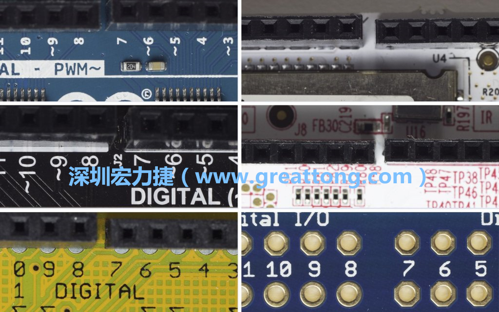 各種不同尺寸的Arduino上第7、8腳位的間距。