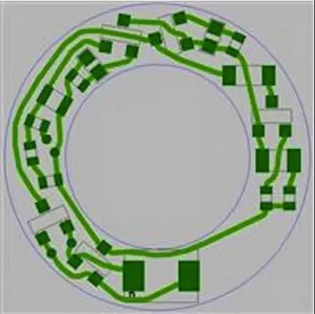 圖6：PCB布線例子：(a)拓撲式自動布線器(完成了100%導(dǎo)線的布線)；